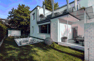 Villa storica in vendita Berlin, Berlino, Lichthof, Blick auf die Terrassen im EG und OG visualisiert